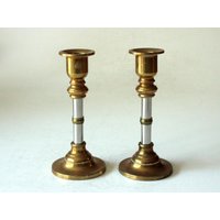 2 Seltene Messing Und Edelstahl Massive Kerzenleuchter Vintage Kerzenhalter Mid Century Kerzenständer 1960Er70Er Candle Holder Dinner Table 2 Seltene Messing Und Edelstahl Massive Kerzenleuchter Vintage Kerzenhalter Mid Century Kerzenständer 1960Er70Er Candle Holder Dinner Table von SilaVintageandmore