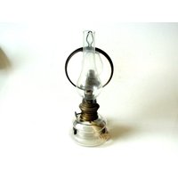 Antike Öllampe Mit Glasschirm Und Spiegel Petroleumlampe Antique Oillamp France Brass von SilaVintageandmore