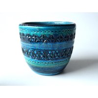 Blumentopf Vintage Keramik Rimini Blue Italian Art Mid Century Italy 1960S 70S Cache Pot Handmade Mediteran Betossi Bitossi Deko Mediterran von SilaVintageandmore