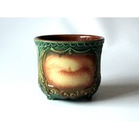 Seltener Blumentopf Keramik Vintage Grün Beige Übertopf 60S Mid Century Planter Wgp Green West Germany Gemarkt 222/13 von SilaVintageandmore