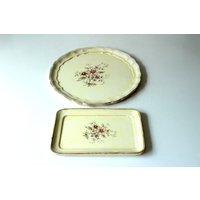 Set Florentiner Tabletts Vintage Serviertablett Boho Kräuter Natur Motiv Schale Mid Century 60Er Shabby Tray Florenz Herbs Botanic von SilaVintageandmore