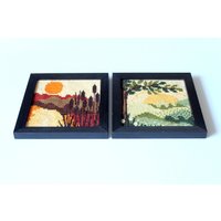 Toller 70Er 80Er Wandschmuck 2 Stück Bilder Gestickt Vintage Rahmen Wall Hanger Frame Picture Petit Point Handmade von SilaVintageandmore