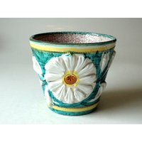 Toller Relief Vintage Blumentopf Mittel Groß Wgp Mid Century Übertopf Handarbeit Grün Weiß 1970Er 1960Er West Germany Pflanzer Planter von SilaVintageandmore