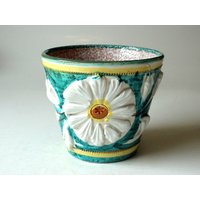 Toller Relief Vintage Blumentopf Mittel Groß Wgp Mid Century Übertopf Handarbeit Grün Weiß 1970Er 1960Er West Germany Pflanzer Planter von SilaVintageandmore