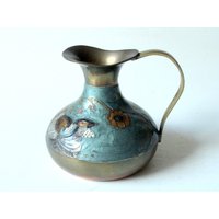Vase Cloisonné Verzierte Messing Vintage Ente Blumen Natur Motiv Mid Century 1960Er 70Er Brass Vase Duck With Floral Ornaments Coloured von SilaVintageandmore