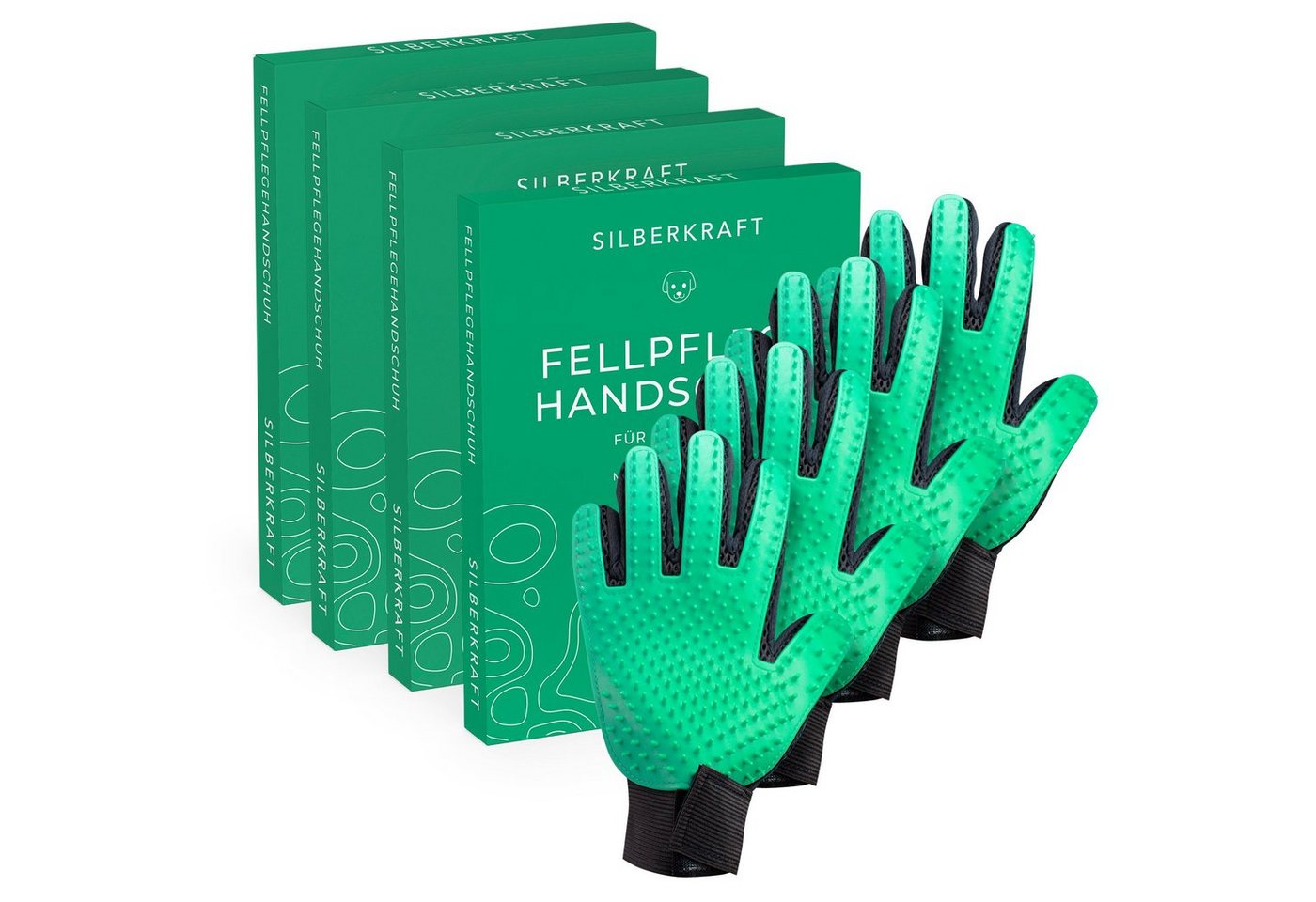 Silberkraft Fellpflegehandschuh Fellpflegehandschuh für Hunde und Katzen, Massagehandschuh, 256 Noppen, (4-tlg), Flexibel tragbar, für Lang- und Kurzhaar, waschbar & wiederverwendbar von Silberkraft