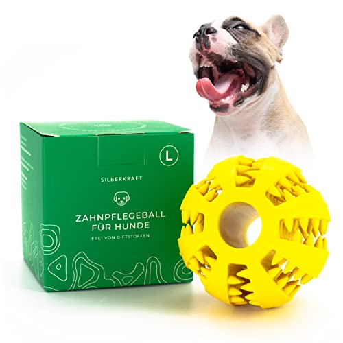 Silberkraft Hundeball mit Noppen zur Zahnpflege - Ø 7cm - Hundespielzeug aus robustem Naturkautschuk - für große Hunde - Kauspielzeug für Leckerli von Silberkraft