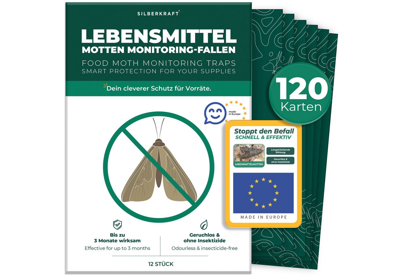 Silberkraft Insektenfalle Lebensmittelmottenfallen 12 Stück inkl. Gratis E-Book per QR-Code, Pheromon-Leimfallen zur Befallsüberwachung von Lebensmittelmotten Silberkraft Insektenfalle Lebensmittelmottenfallen 12 Stück inkl. Gratis E-Book per QR-Code, Pheromon-Leimfallen zur Befallsüberwachung von Lebensmittelmotten von Silberkraft