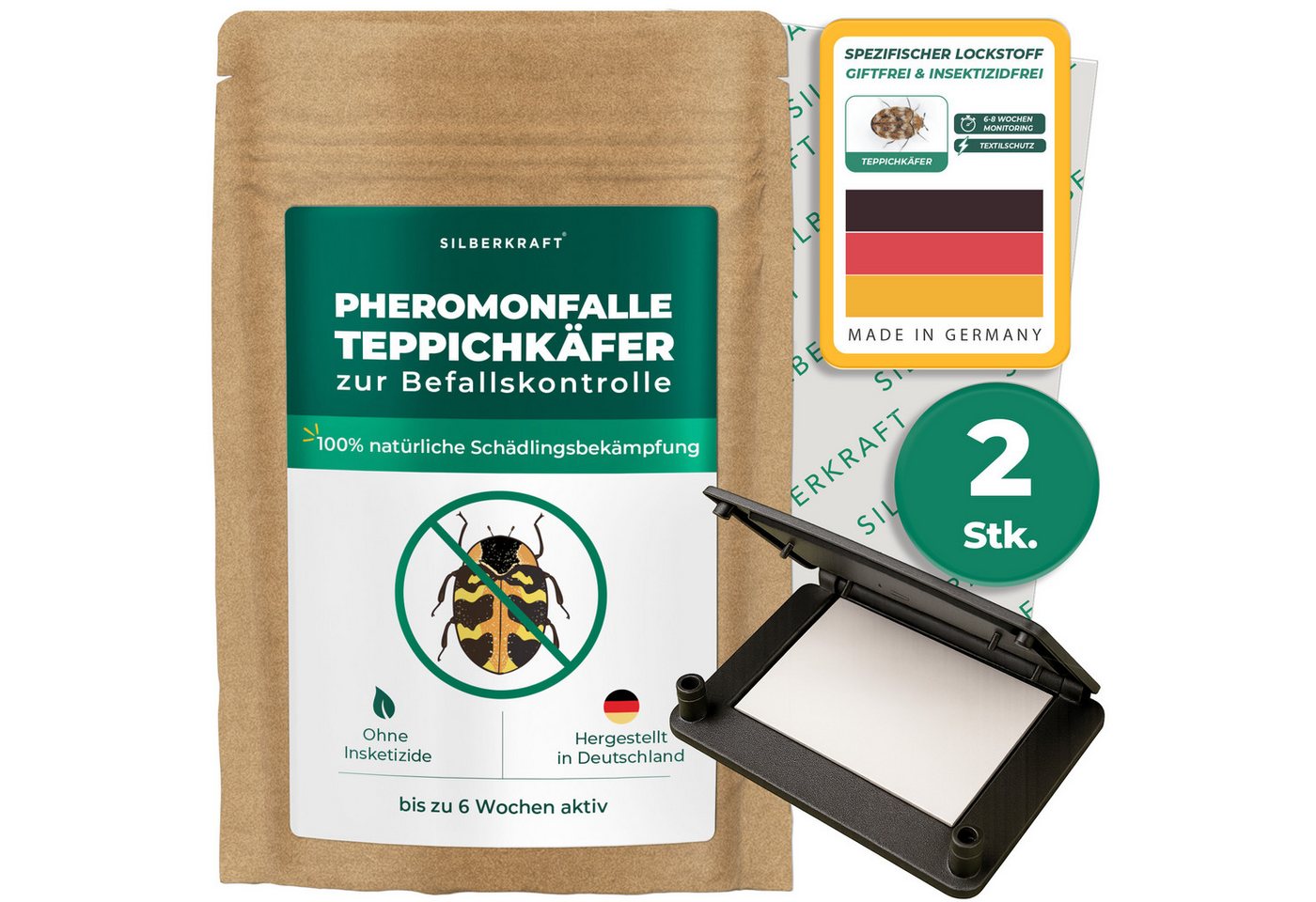 Silberkraft Insektenfalle Pheromonfalle Teppichkäfer Textilschutz Spezifischer Lockstoff, Giftfrei Insektizidfrei 6-8 Wochen Monitoring Silberkraft Insektenfalle Pheromonfalle Teppichkäfer Textilschutz Spezifischer Lockstoff, Giftfrei Insektizidfrei 6-8 Wochen Monitoring von Silberkraft