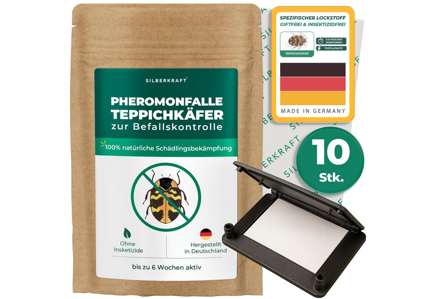 Silberkraft Insektenfalle Pheromonfalle Teppichkäfer Textilschutz Spezifischer Lockstoff, Giftfrei Insektizidfrei 6-8 Wochen Monitoring Silberkraft Insektenfalle Pheromonfalle Teppichkäfer Textilschutz Spezifischer Lockstoff, Giftfrei Insektizidfrei 6-8 Wochen Monitoring von Silberkraft