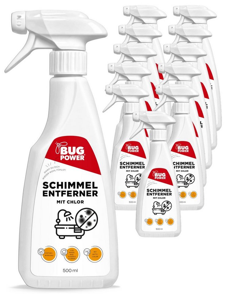 Silberkraft BugPower Schimmel Entferner Spray + Chlor Schimmelentferner (12-St. für Fliesen, Fugen, Wände & Decken + Aktivchlor) von Silberkraft