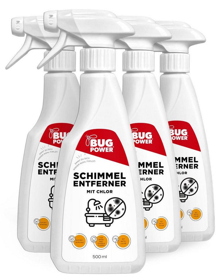 Silberkraft BugPower Schimmel Entferner Spray + Chlor Schimmelentferner (4-St. für Fliesen, Fugen, Wände & Decken + Aktivchlor) von Silberkraft