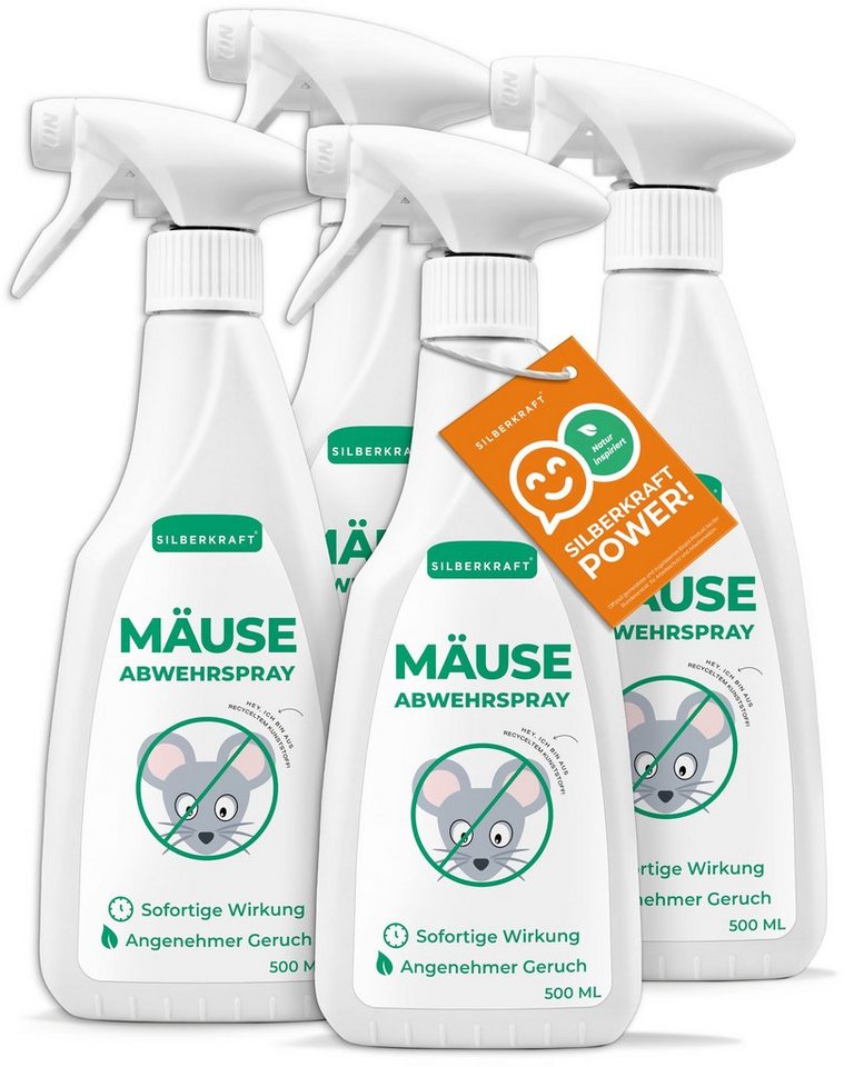 Silberkraft Insektenspray Mäuse-Abwehr-Spray, 500 ml, 4-St., Mäuseabwehr für Haus & Garten, wirksame Alternative zu Gift & Fallen von Silberkraft