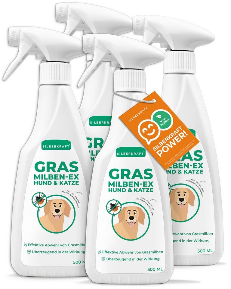 Silberkraft Insektenspray Silberkraft Grasmilben Spray für Hunde - Grasmilben-Ex Spray, 500 ml, 4-St., Linderung bei Juckreiz - gegen Milben, Parasiten, Ungeziefer von Silberkraft