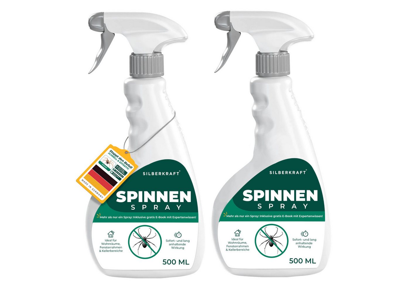Silberkraft Insektenspray Spinnenspray 500 ml inkl. Gratis E-Book Gebrauchsfertiges Spray, Gezielt auf Ecken, Ritzen, Spalten oder hinter Möbeln sprühen, 2-St., Pumpspray: für sofortige & präzise Handhabung, Abwehr von Spinnen in Wohnräumen, Kellern & an Fensterrahmen Silberkraft Insektenspray Spinnenspray 500 ml inkl. Gratis E-Book Gebrauchsfertiges Spray, Gezielt auf Ecken, Ritzen, Spalten oder hinter Möbeln sprühen, 2-St., Pumpspray: für sofortige & präzise Handhabung, Abwehr von Spinnen in Wohnräumen, Kellern & an Fensterrahmen von Silberkraft