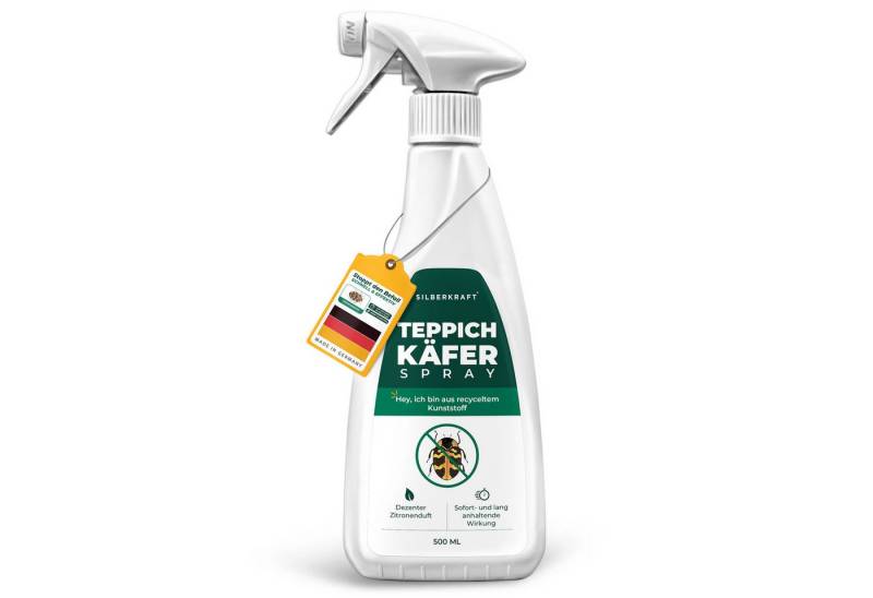 Silberkraft Insektenspray Teppichkäfer Spray- Teppichkäfer bekämpfen- Ungezieferspray, 500 ml, Effektive Abwehr von Teppichkäfern & Larven mit Repellent-Wirkung, 1-St., Für Teppiche, Polstermöbel, Kleiderschränke, Matratzen & Fußleisten, Repellent gegen Teppichkäfer & Larven, Langzeitschutz bis zu 3 Monate von Silberkraft