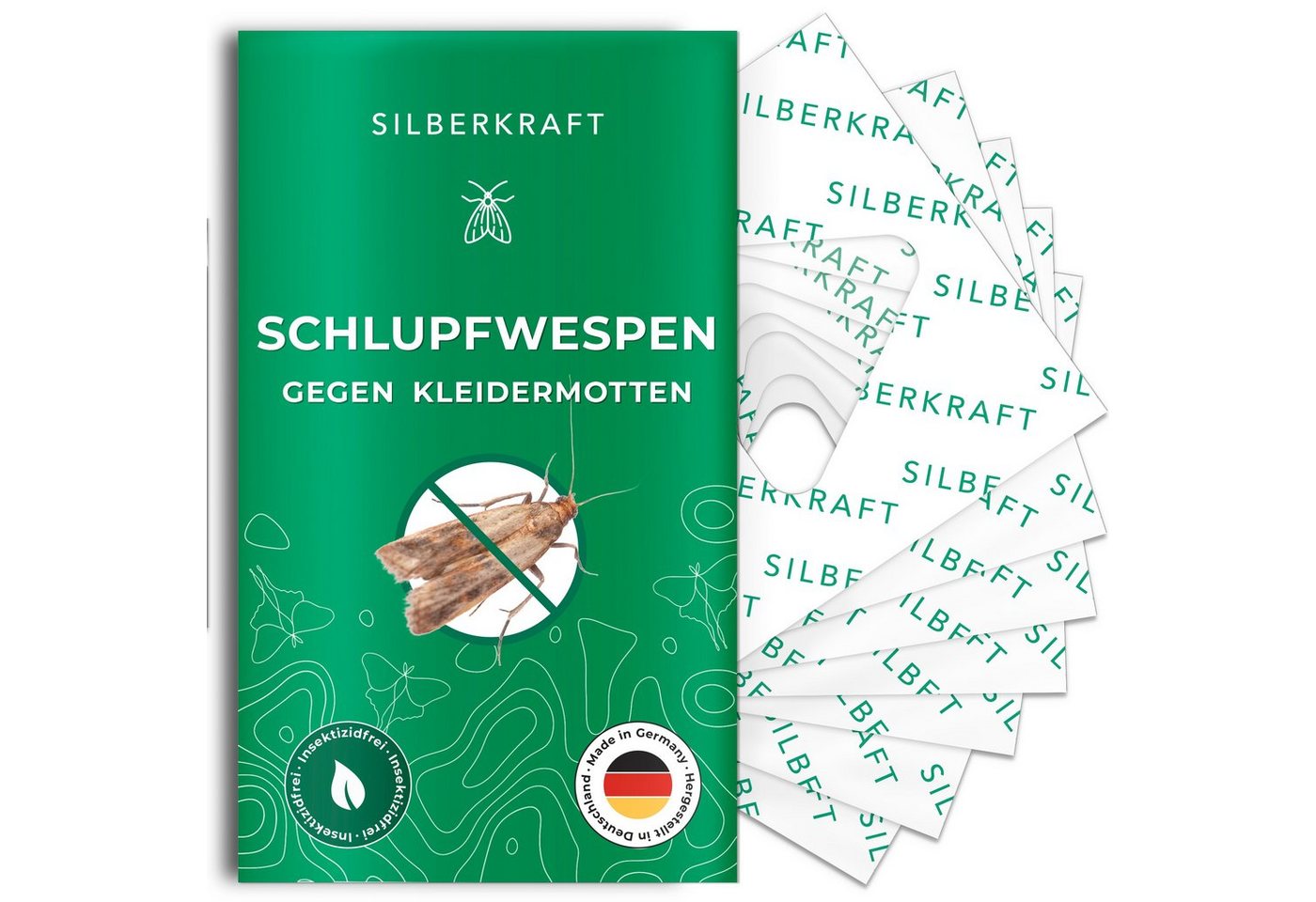 Silberkraft Insektenvernichtungsmittel Schlupfwespen gegen Kleidermotten - Chemiefreie Bekämpfung, 18-St., Die natürlichste Methode Motten zu bekämpfen - Langzeitwirkung von Silberkraft