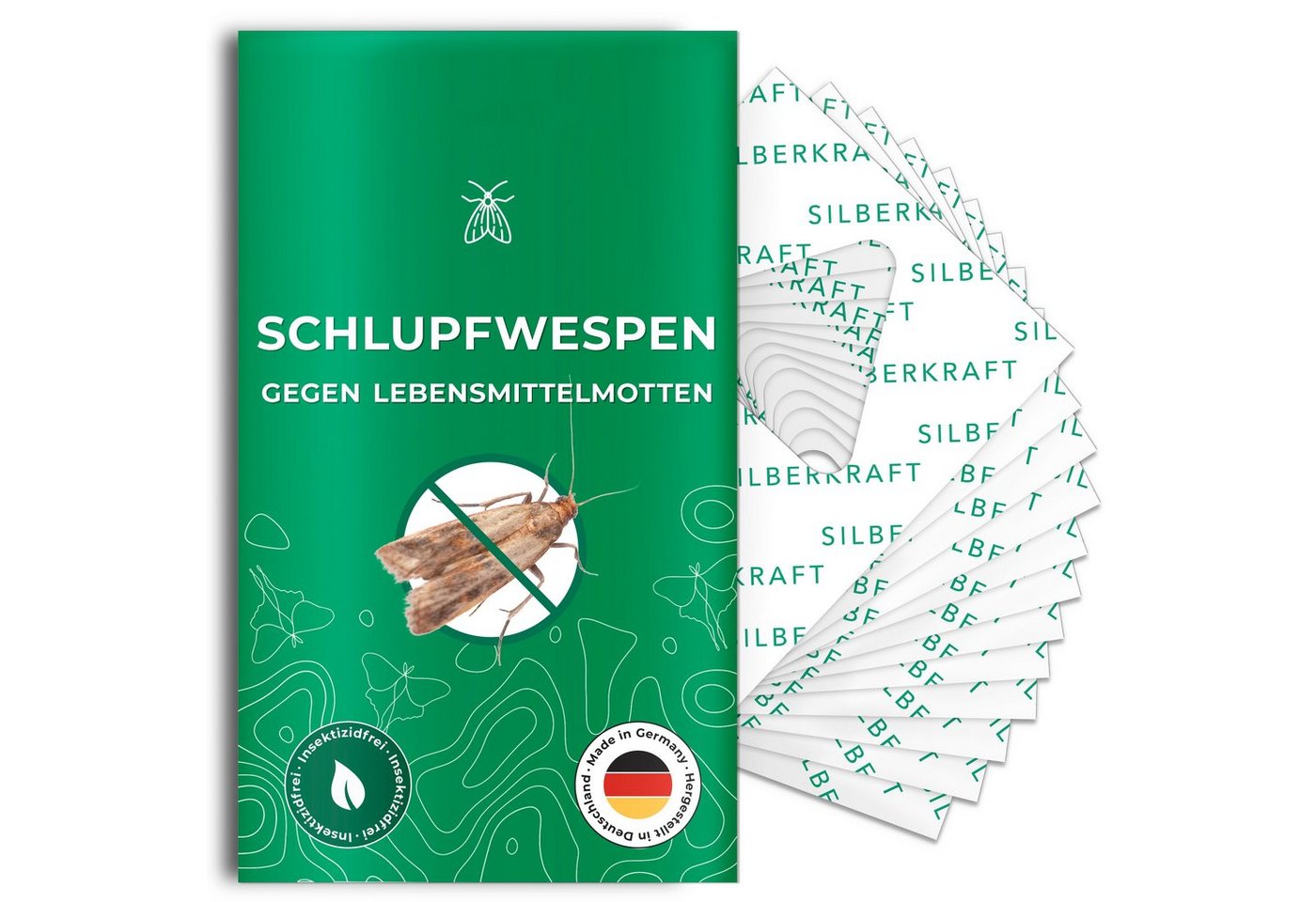 Silberkraft Insektenvernichtungsmittel Schlupfwespen gegen Lebensmittelmotten - Chemiefreie Bekämpfung, 12-St., Die natürlichste Methode Motten zu bekämpfen - Langzeitwirkung von Silberkraft