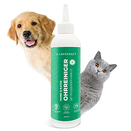 Silberkraft Ohrreiniger für Hunde und Katzen, Ohrenpflege, mit Kamillenextrakt, reinigt sanft und schonend, lindert Juckreiz, für Welpen geeignet (250 ml) von Silberkraft