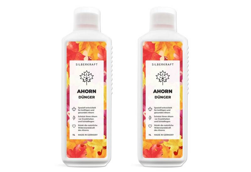 Silberkraft Pflanzenstärkungsmittel Ahorn Dünger - Mineralischer NPK Flüssigdünger mit Stickstoff, 2 x 1 L, Spezialdünger für Ahornbäume, Fächerahorn & Japanischer Ahorn, Für kräftiges Wachstum, gesunde Blätter & intensive Herbstfärbung von Silberkraft