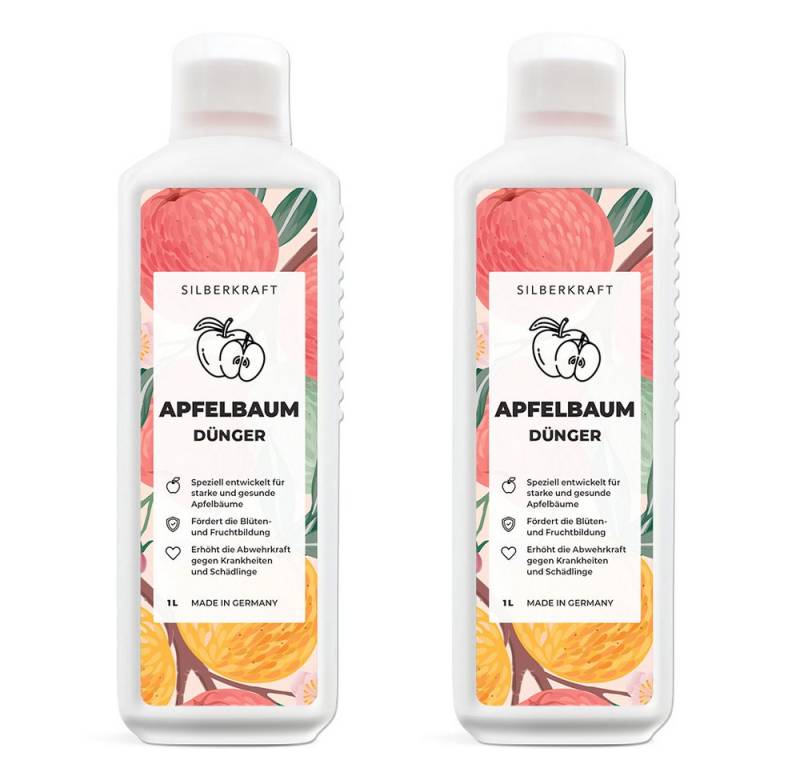 Silberkraft Pflanzenstärkungsmittel Apfelbaum Dünger - Mineralischer NPK Flüssigdünger mit Stickstoff, 2 x 1 L, Spezialdünger für Apfelbäume, Für kräftige Wurzeln, reiche Blüten & große Früchte von Silberkraft