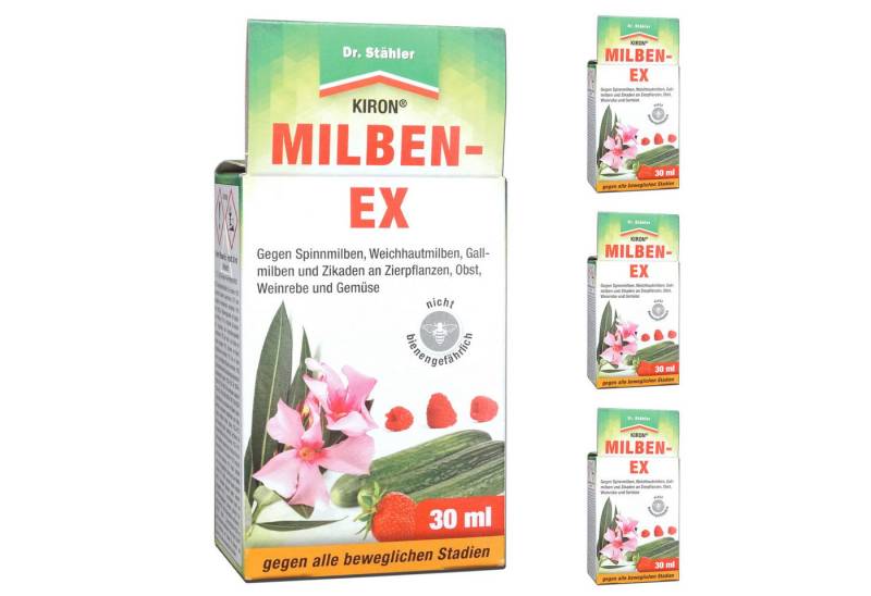 Silberkraft Pflanzenstärkungsmittel Kiron Milben-Ex: Effektive Bekämpfung von Spinnmilben und Schädlingen, Milben-Ex Kiron – Spezialschutz gegen Milben & Zikaden im Garten, 4-St., 4 x 30 ml Kiron Milben-Ex Für Zierpflanzen & Kulturen bei Milbenbefall, Kiron Milben-Ex – Gegen Spinnmilben & Zikaden an Obst & Gemüse von Silberkraft