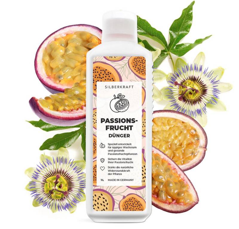 Silberkraft Pflanzenstärkungsmittel Passionsfrucht Dünger - Mineralischer NPK Flüssigdünger mit Stickstoff, 1 L, Spezialdünger für Maracuja, Granadilla & Passionsblumen, Für kräftiges Wachstum, üppige Blüten & aromatische Früchte von Silberkraft