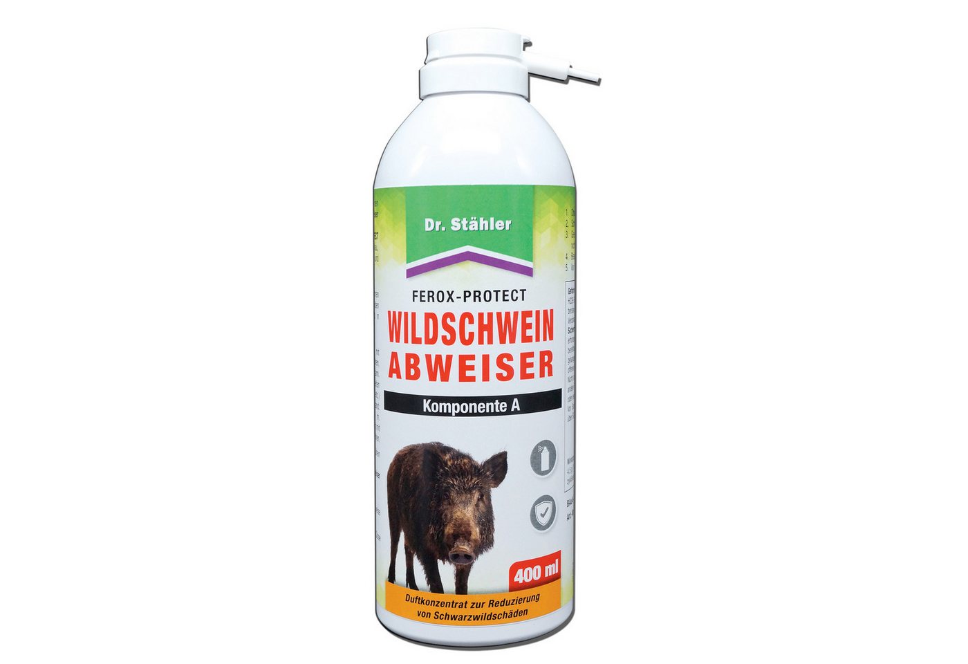 Silberkraft Vergrämungsmittel Ferox-Protect Wildschweinabweiser Spray - Komponente A, 400 ml, Wechselweise Anwendung mit Komponente B empfohlen, 1-St., Spray für Aluminiumstreifen mit Filzdepot, Schutz für Garten, Felder, Grundstück, Forst und Waldrand von Silberkraft