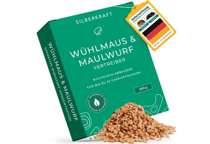 Silberkraft Vergrämungsmittel Silberkraft Wühlmaus- und Maulwurf-Vertreiber Granulat, Wühlmausabwehr, 200 g, für Garten, Beete & Rasen, Alternative zu Wühlmausschreck & Gift von Silberkraft