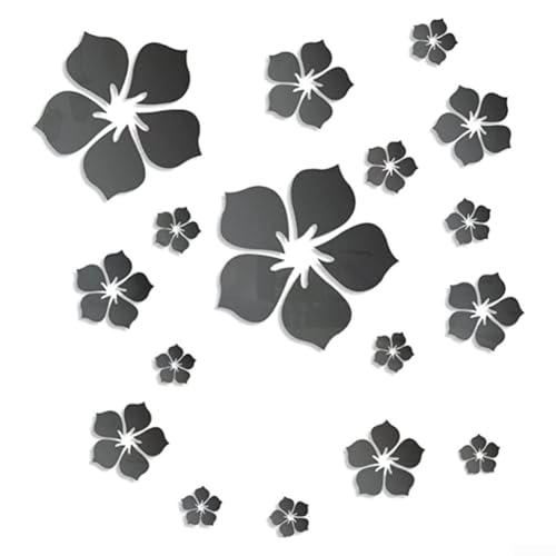 18 Stück Acryl-Blumen-Wandaufkleber, modernes Spiegel-Dekor für Wohnzimmer (schwarz) von Sileduove