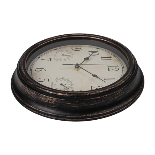 Dekorative 30,5 cm Wanduhr mit wetterfestem Thermometer und Hygrometer für den Außenbereich (schwarzes Kupfer) von Sileduove