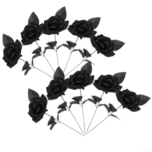 Elegante schwarze künstliche Rosen, 10 Stück, atemberaubendes Blumenarrangement für Innendekoration (schwarz) von Sileduove