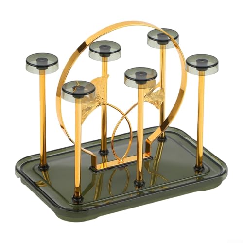 Kaffeebecher-Regal mit 6 Haken und Ablaufschale für Küchenarbeitsplatte, organisiert Gläser und Tassen, während Wasserflecken (Gold B) von Sileduove
