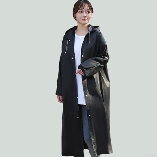 Langer wasserdichter Regenmantel mit Kapuze für Erwachsene, verdickter Regenmantel, geeignet für Wandern, Camping und Outdoor-Reisen (schwarz) von Sileduove