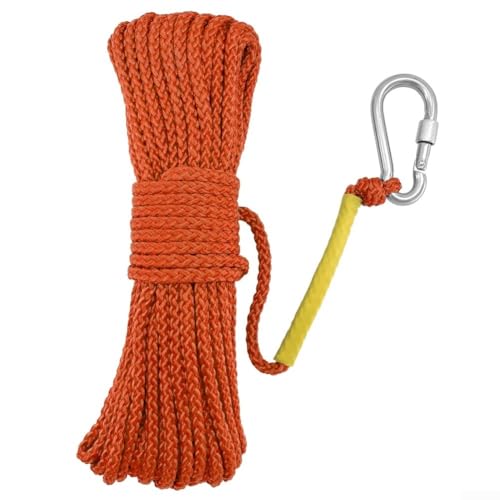 Outdoor Polypropylen Seil mit schwimmendem Hohldesign und Federhaken, geeignet für die Sicherung von Gegenständen im Luftsport und Klettersicherheit (orange) von Sileduove