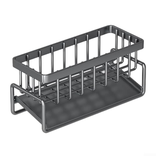 Schwammhalter für Küchenspüle, Abflussgestell mit Ablaufschale, Metall-Aufbewahrungslösung für Schwämme und Spülbürsten (grau) von Sileduove