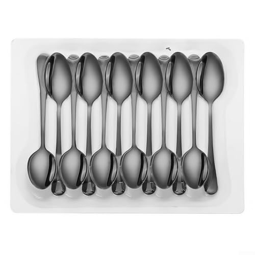 Set mit 12 eleganten Edelstahl-Löffeln, perfektes Besteck für jede Essgruppe (schwarz) von Sileduove