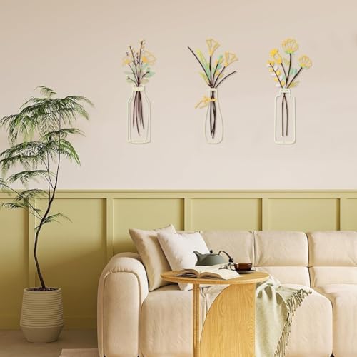 Set mit 3 Metall-Blumen-Wandkunst-Dekor mit minimalistischem Boho-Design für Wohnzimmer, Schlafzimmer und Büro, verbessert das moderne Wohnambiente ((Rosa)) von Sileduove