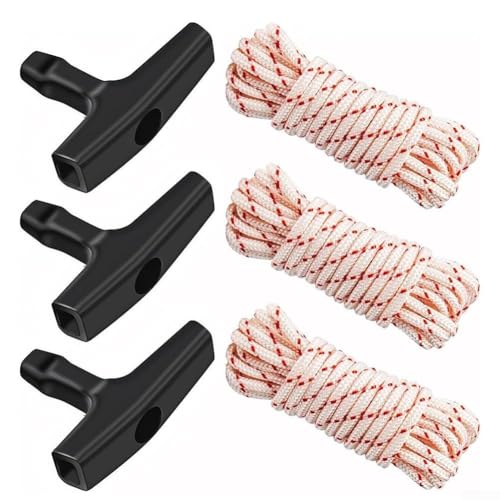 Sileduove 3 Stück Seilzugseil Seilzugstarter Seil, Ersatzseil und Griff, Ersatz-Set für Gartengeräte und Kettensägen, Kunststoffgriffe mit 10 m Seilen (3 mm) von Sileduove