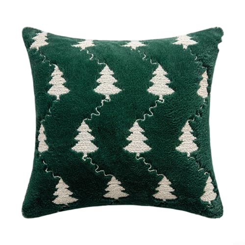 Sileduove 45,7 cm großer bestickter Plüsch-Kissenbezug mit Weihnachtsbaum-Motiv ohne Füllung, weicher Polyester-Kissenbezug in Grün und Weiß für festliche Sofa- oder Bettdekoration (grün) von Sileduove