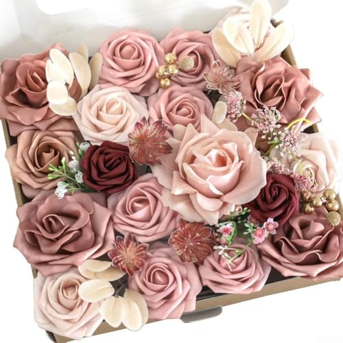 Sileduove Altrosa künstliche Pfingstrosen Rosen Set Hochzeit Tafelaufsatz Bouquet Home Party Tisch Arrangement Dekor (ist rosa) von Sileduove