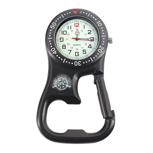 Sileduove Kletteruhr mit Metall-Karabinerhaken, Flaschenöffner für Wandern, Camping, Outdoor, mit doppelter Zeitzonen-Anzeige (schwarz) von Sileduove