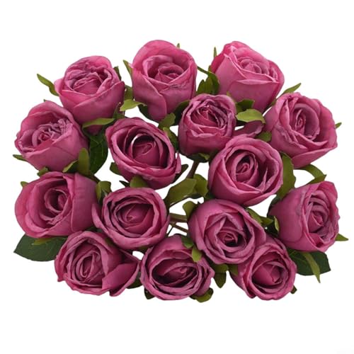 Sileduove Lebensechtes Rosenblumenarrangement aus Seide, 15 Stiele, künstlicher Blumenstrauß, für Zuhause, Hochzeit, Tafelaufsatz (rot) von Sileduove