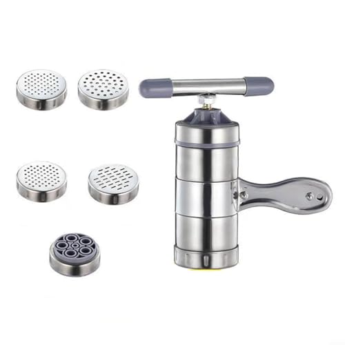Sileduove Manuelle Nudelpresse, Nudelmaschine Aus Edelstahl, Mini Manueller Nudelhersteller mit 5 Formen, Tragbare Pasta-Spaghetti-Maschine(B) von Sileduove