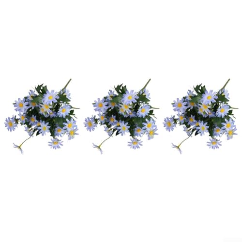 Sileduove Seidenblumen-Gänseblümchen-Blumenstrauß, Heimdekoration, 24 Köpfe, Blumenarrangement, 3 Stiele, mehrere Farben (blau) von Sileduove