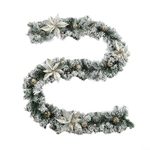Sileduove Vorbeleuchtete Weihnachtsgirlande mit goldweißen Dekorationen, elegante Kieferndekoration für Zuhause, Kaminsims, Tür, Treppe, Urlaub, festliches saisonales Display (1,5 m Silber) von Sileduove