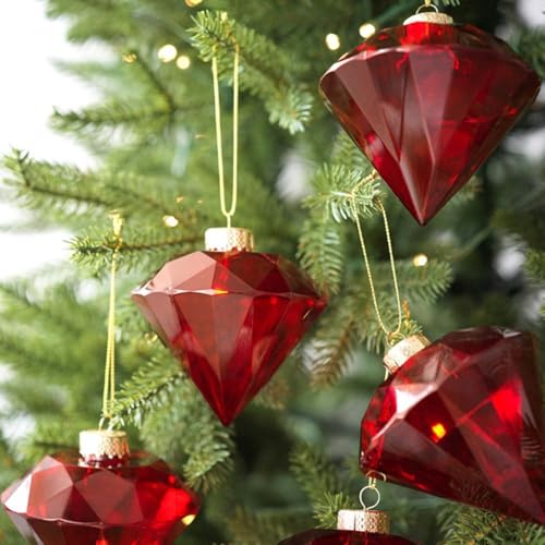 Sileduove Weihnachtsbaumschmuck aus Kunststoff, Rot, 8 x 8,5 cm, künstliche Edelsteinkugeln für festliche Feiertagsdekorationen, Zubehör zum Aufhängen für Kränze und Girlanden, 3 Stück von Sileduove