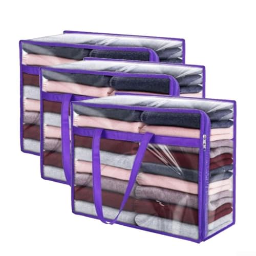Transparente 40L Aufbewahrungstasche mit robustem PVC-Material und starken Griffen, geeignet für Umzüge und Kleiderschrank, staubdichte Aufbewahrung (3 Stück) von Sileduove
