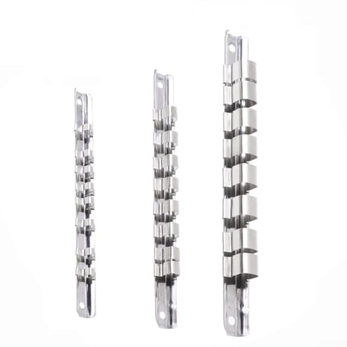 Wandmontierter Steckdosenhalter mit 8 Clips für 1/4 oder 3/8 oder 1/2 Steckdosen Stahl Werkzeug Organizer (3 Stück) von Sileduove