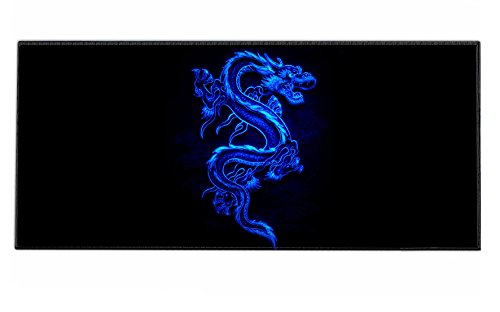 Silent Monsters Mauspad XXL 900 x 400 mm großes Mousepad Drache blau - Vernähter Rand, rutschfest & leise, für Gaming Büro Office Homeoffice - Tastatur - 90 x 40 cm groß Mouse Pad Mat alle Maus Arten von Silent Monsters